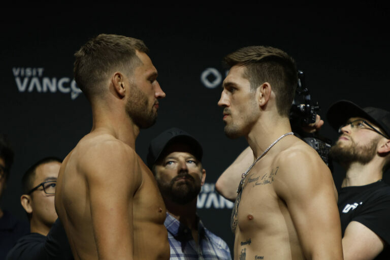 Reinier de Ridder and Brendan Allen, squaring off in UFC Vancouver Saturday.