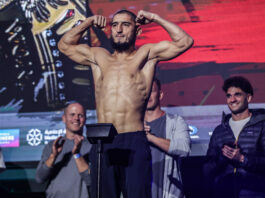 Undefeated Lightweight Plans To Finish Champ, Earn Bonus, Belt at ONE 173 Dagestani MMA fighter Alibeg Rasulov flexes on the scale ahead of ONE 173