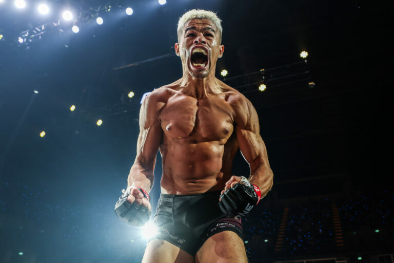 Brazilian MMA fighter Fabricio Andrade celebrates a win