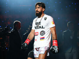 Kickboxing superstar Marat Grigorian walks down the ramp