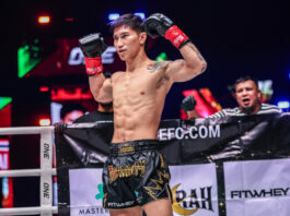 Fatherhood Fuels Champ Ahead of ONE Friday Fights 137 Muay Thai star Tawanchai PK Saenchai flexes in the ring