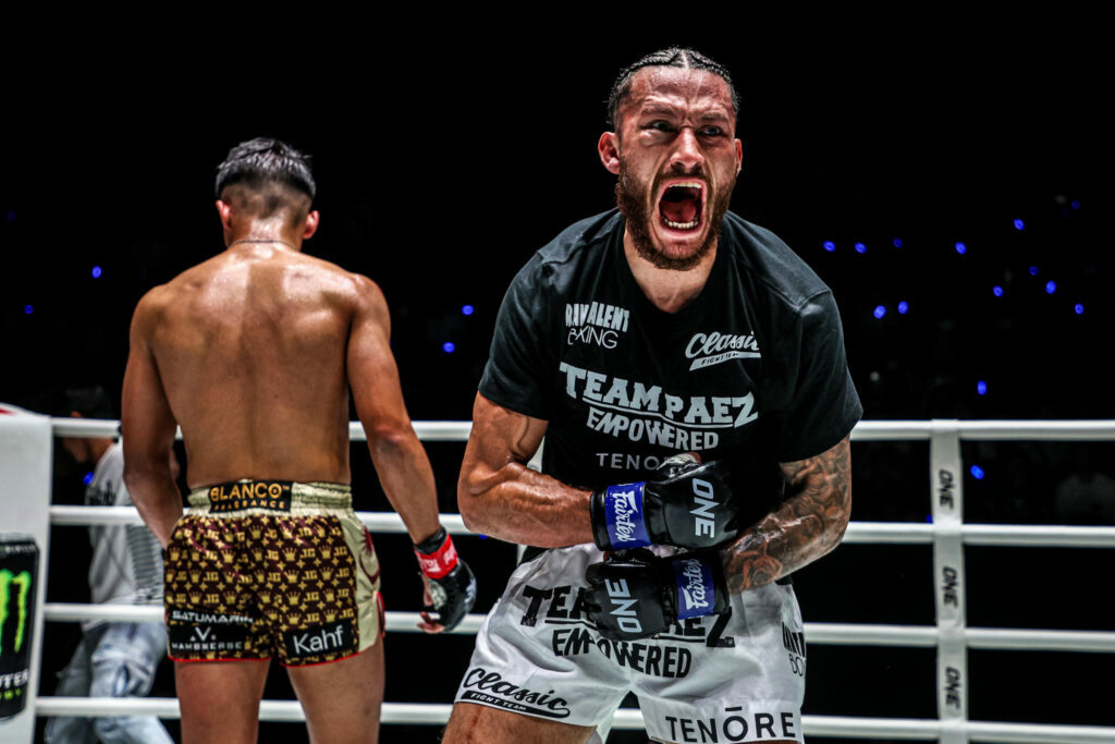 Colombian-American Muay Thai fighter Diego Paez celebrates his win, returns at ONE Fight Night 40