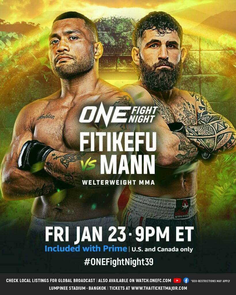 Matchup Graphic of Isi Fitikefu and Chase Mann for ONE Fight Night 39