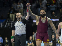 Gable Steveson having his hand raised